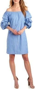 Sam and Jess WHITE Shift Dress Pearl Sleeves Midi On/Off Shoulder Preppy